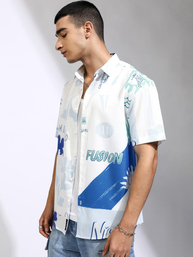 Highlander Men White Printed Relaxed Fit Casual Shirt - White - Image 4