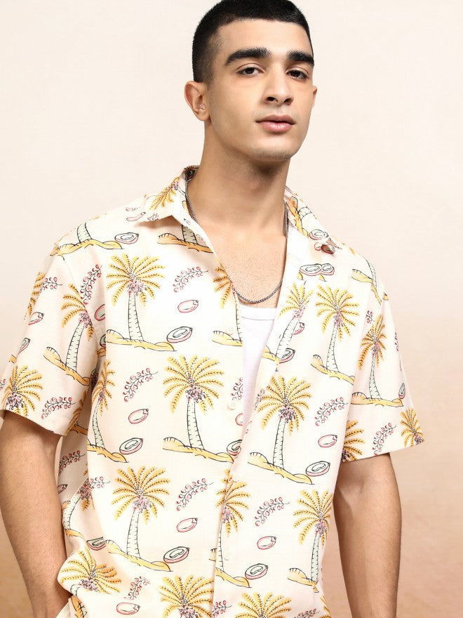 Highlander Men Cream Printed Relaxed Fit Casual Shirt - Cream - Image 1