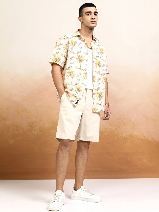 Highlander Men Cream Printed Relaxed Fit Casual Shirt - Cream - Image 2