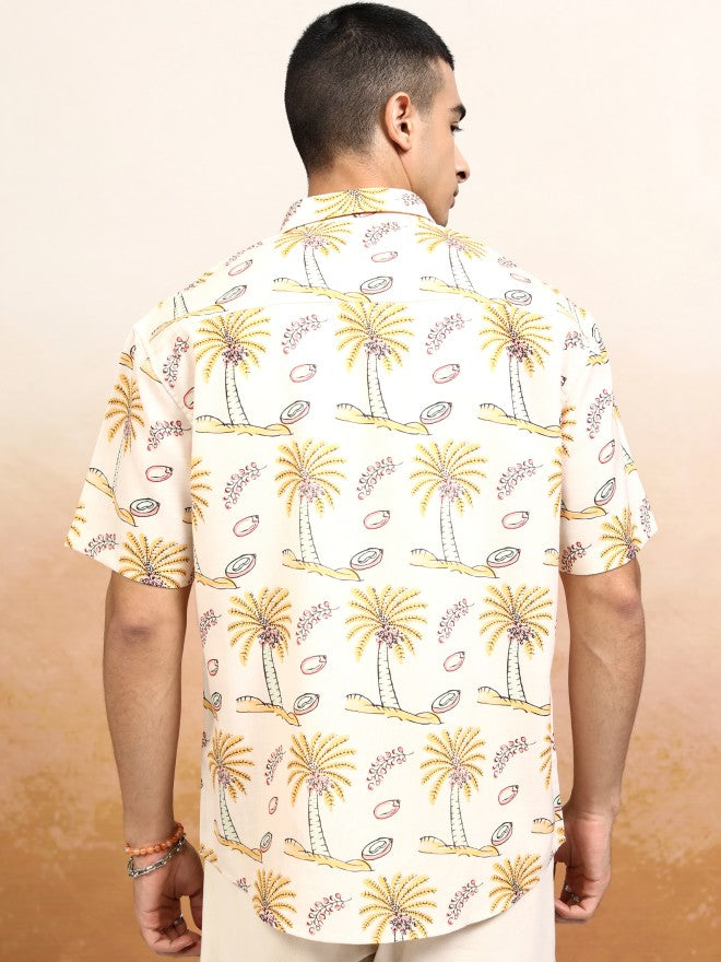 Highlander Men Cream Printed Relaxed Fit Casual Shirt - Cream - Image 3