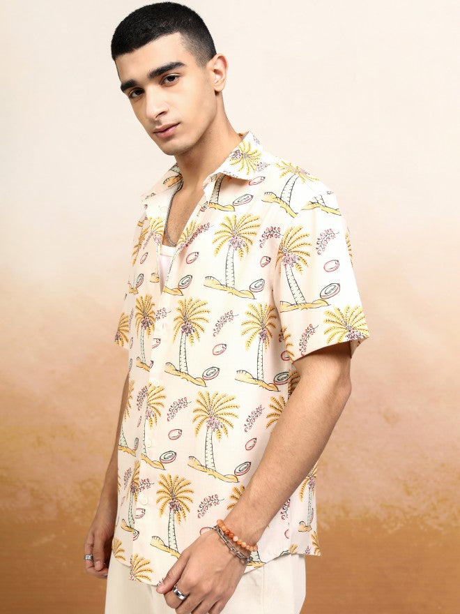Highlander Men Cream Printed Relaxed Fit Casual Shirt - Cream - Image 4