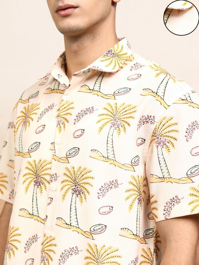 Highlander Men Cream Printed Relaxed Fit Casual Shirt - Cream - Image 5