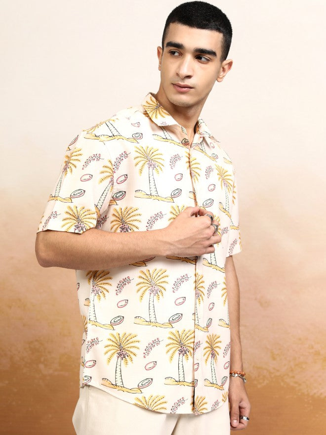 Highlander Men Cream Printed Relaxed Fit Casual Shirt - Cream - Image 6