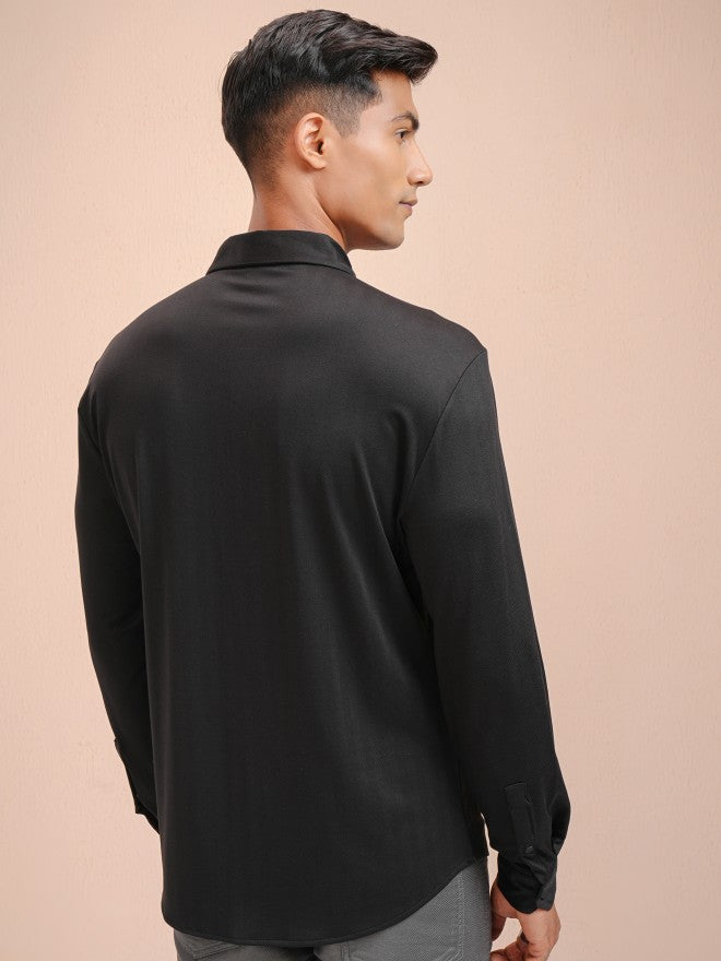 Highlander Men Black Solid Slim Fit Casual Shirt - Black - Image 3