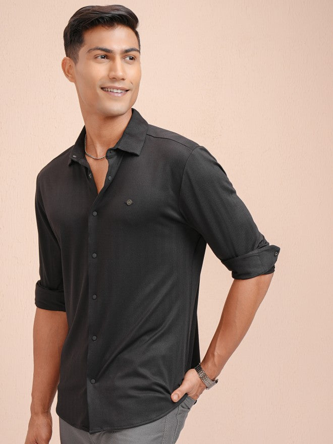 Highlander Men Black Solid Slim Fit Casual Shirt - Black - Image 4
