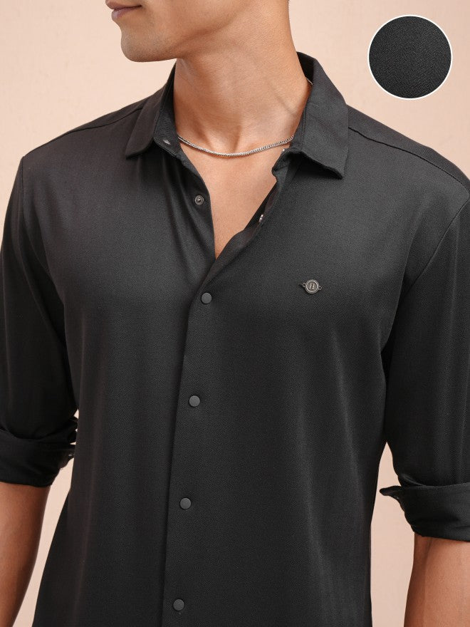 Highlander Men Black Solid Slim Fit Casual Shirt - Black - Image 5