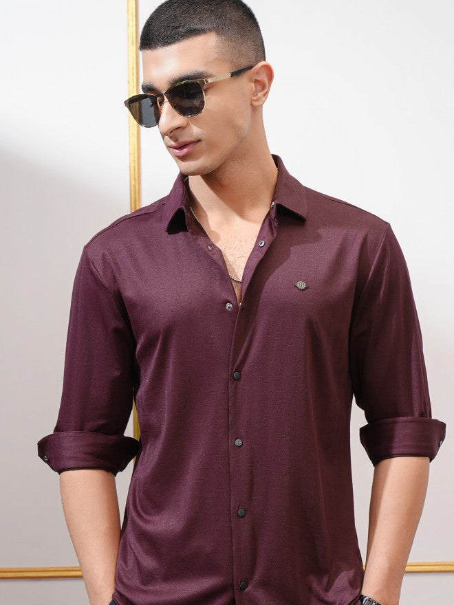 Highlander Men Purple Textured Slim Fit Casual Shirt - Purple - Image 1