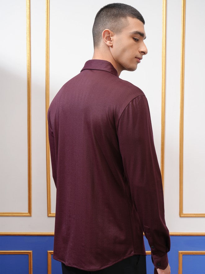 Highlander Men Purple Textured Slim Fit Casual Shirt - Purple - Image 3