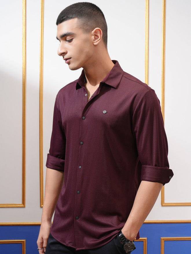 Highlander Men Purple Textured Slim Fit Casual Shirt - Purple - Image 4
