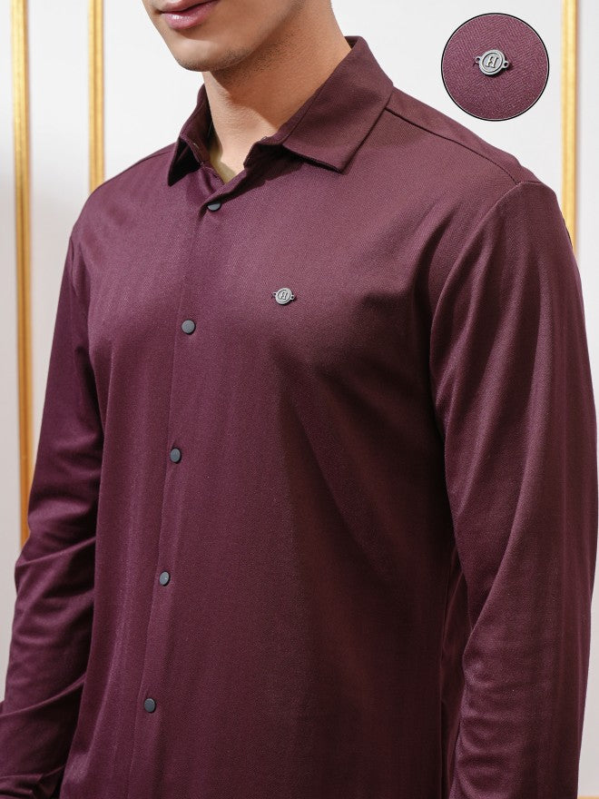 Highlander Men Purple Textured Slim Fit Casual Shirt - Purple - Image 5