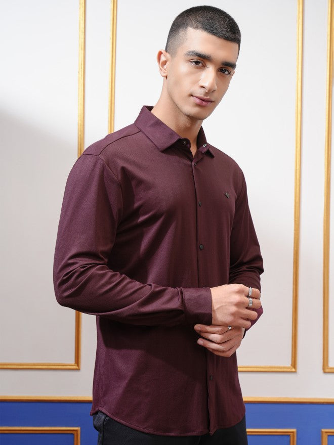 Highlander Men Purple Textured Slim Fit Casual Shirt - Purple - Image 6