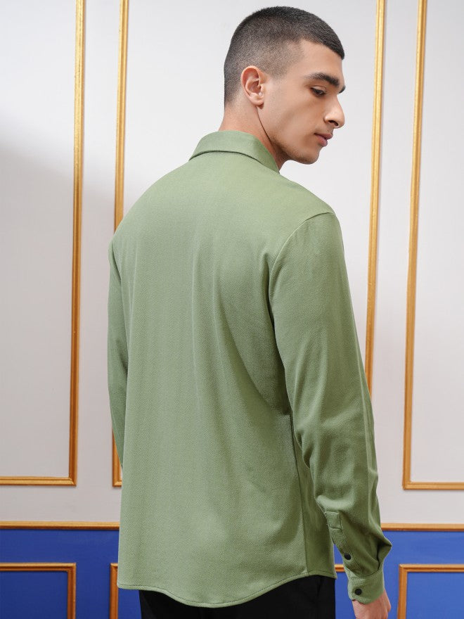 Highlander Men Green Solid Slim Fit Casual Shirt - Green - Image 3