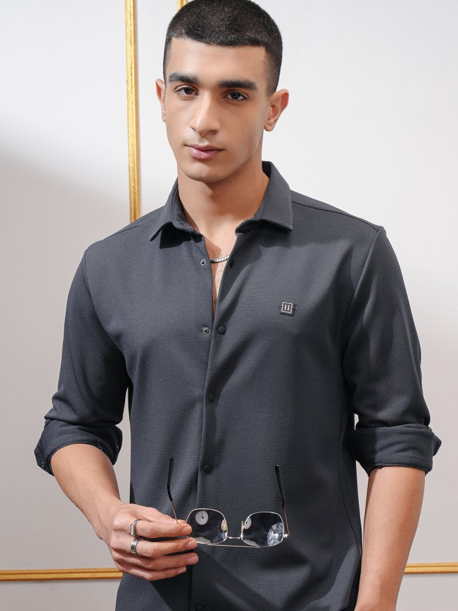 Highlander Men Grey Solid Slim Fit Casual Shirt - Grey - Image 1