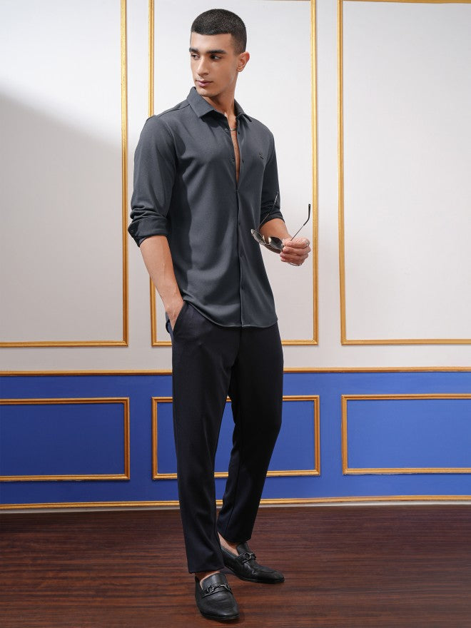 Highlander Men Grey Solid Slim Fit Casual Shirt - Grey - Image 2