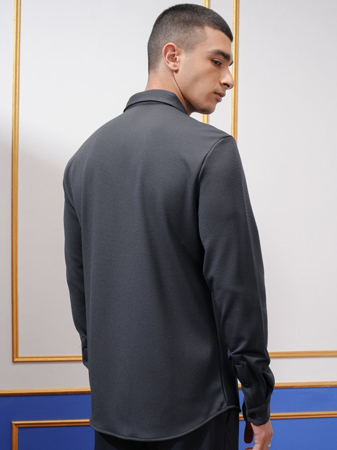 Highlander Men Grey Solid Slim Fit Casual Shirt - Grey - Image 3