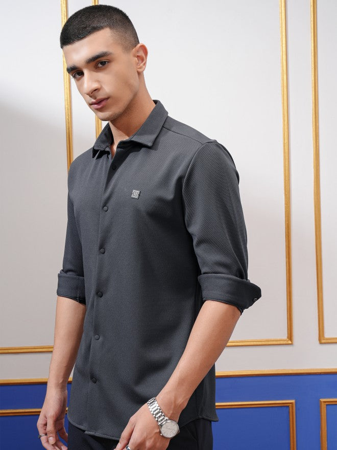 Highlander Men Grey Solid Slim Fit Casual Shirt - Grey - Image 4