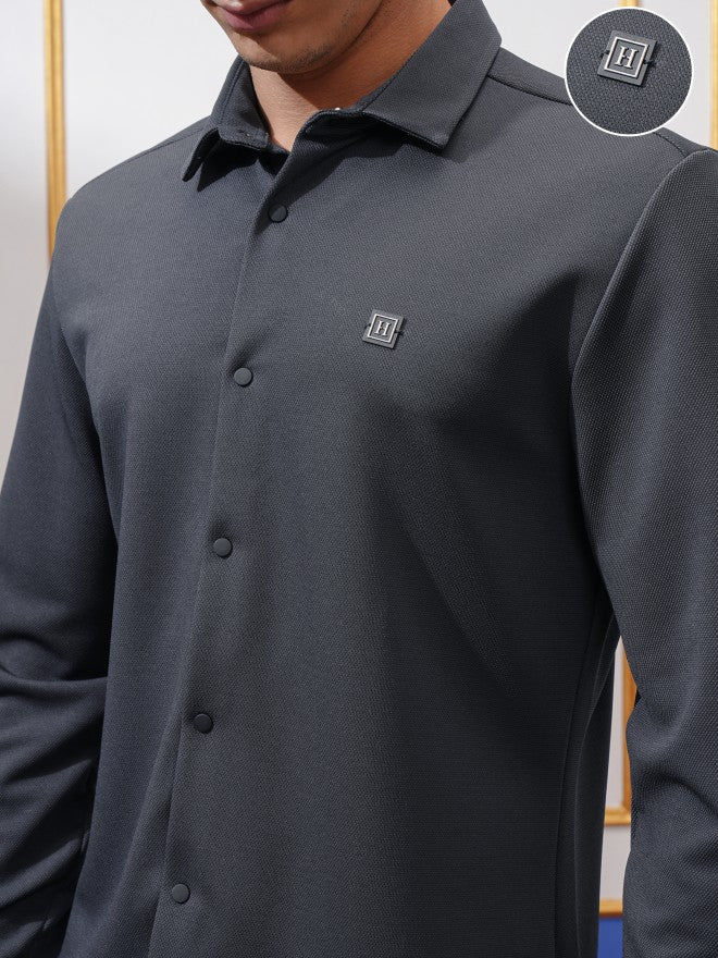 Highlander Men Grey Solid Slim Fit Casual Shirt - Grey - Image 5