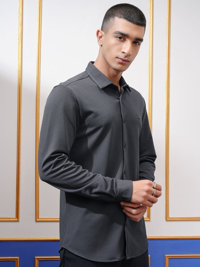 Highlander Men Grey Solid Slim Fit Casual Shirt - Grey - Image 6