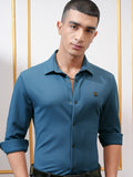 Highlander Men Teal Solid Slim Fit Casual Shirt - Teal - Image 1