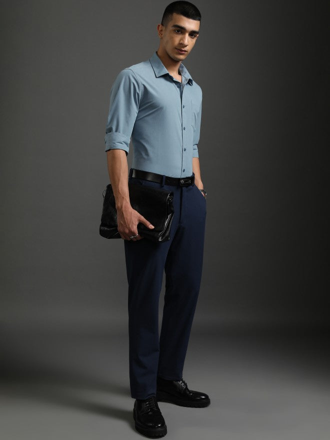Highlander Men Blue Solid Slim Fit Casual Shirt - Blue - Image 2