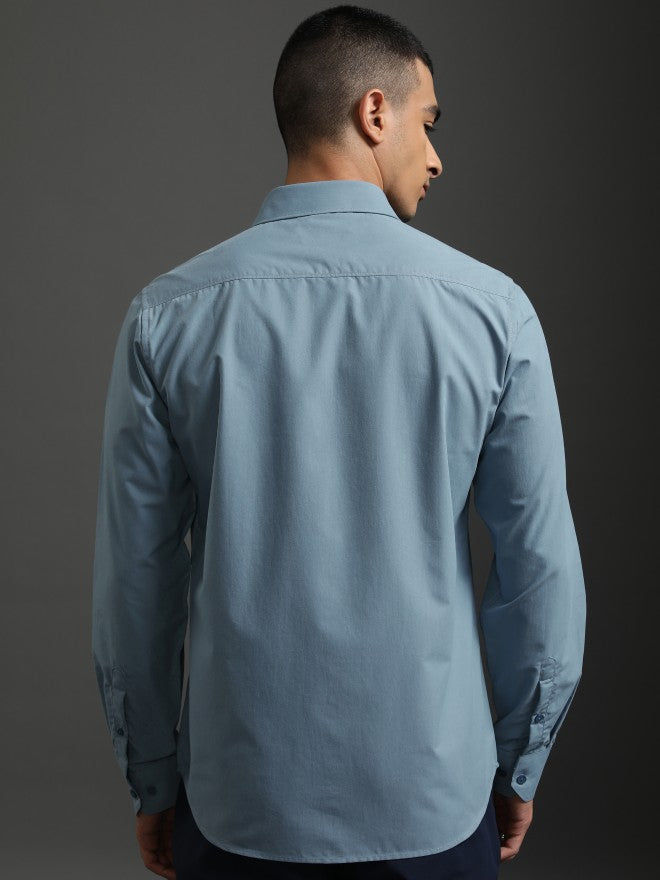 Highlander Men Blue Solid Slim Fit Casual Shirt - Blue - Image 3