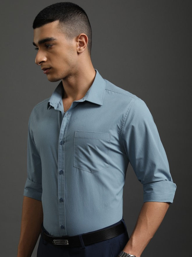 Highlander Men Blue Solid Slim Fit Casual Shirt - Blue - Image 4