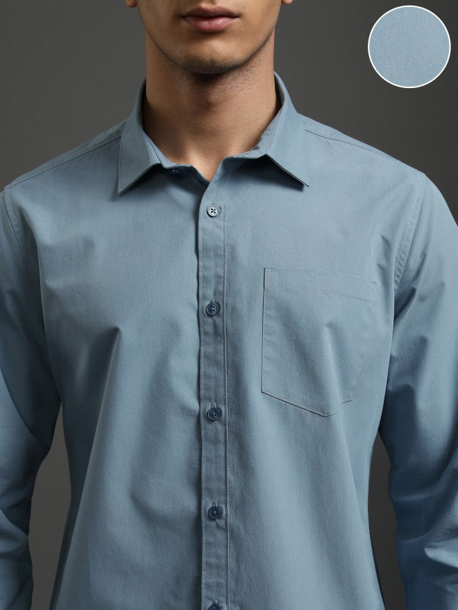 Highlander Men Blue Solid Slim Fit Casual Shirt - Blue - Image 5