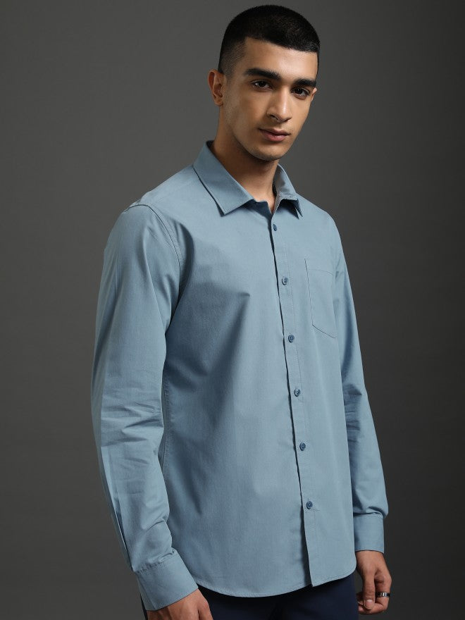 Highlander Men Blue Solid Slim Fit Casual Shirt - Blue - Image 6