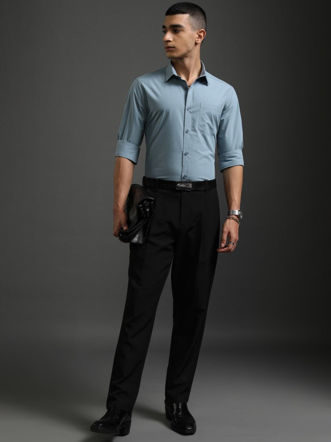 Highlander Men Blue Solid Slim Fit Casual Shirt - Blue - Image 2