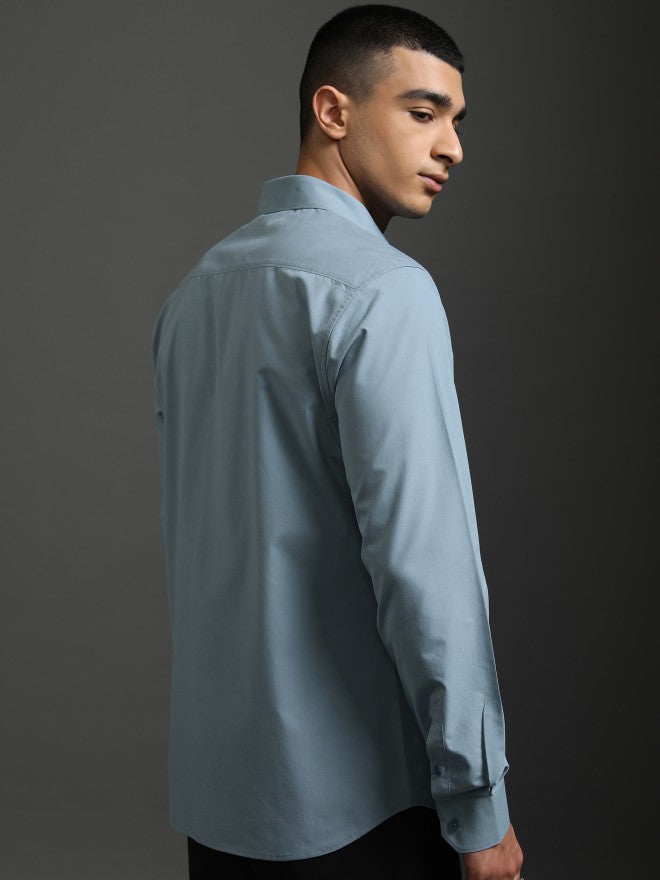 Highlander Men Blue Solid Slim Fit Casual Shirt - Blue - Image 3