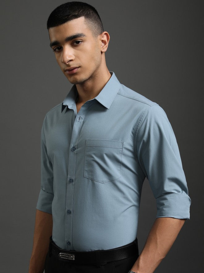 Highlander Men Blue Solid Slim Fit Casual Shirt - Blue - Image 4