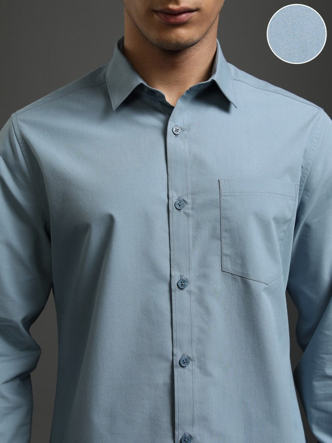 Highlander Men Blue Solid Slim Fit Casual Shirt - Blue - Image 5