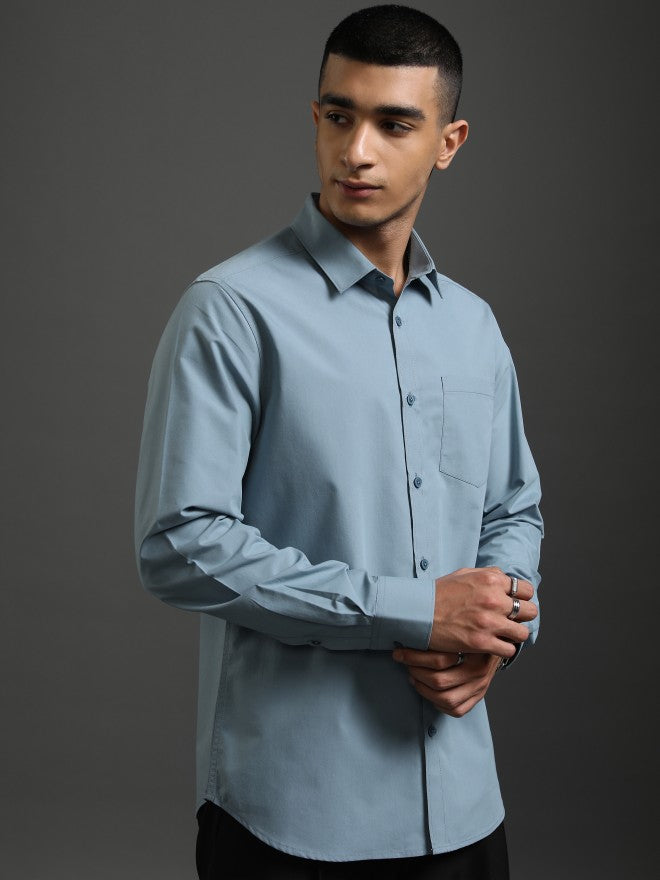 Highlander Men Blue Solid Slim Fit Casual Shirt - Blue - Image 6