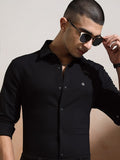 Highlander Men Black Textured Slim Fit Casual Shirt - Black - Image 1