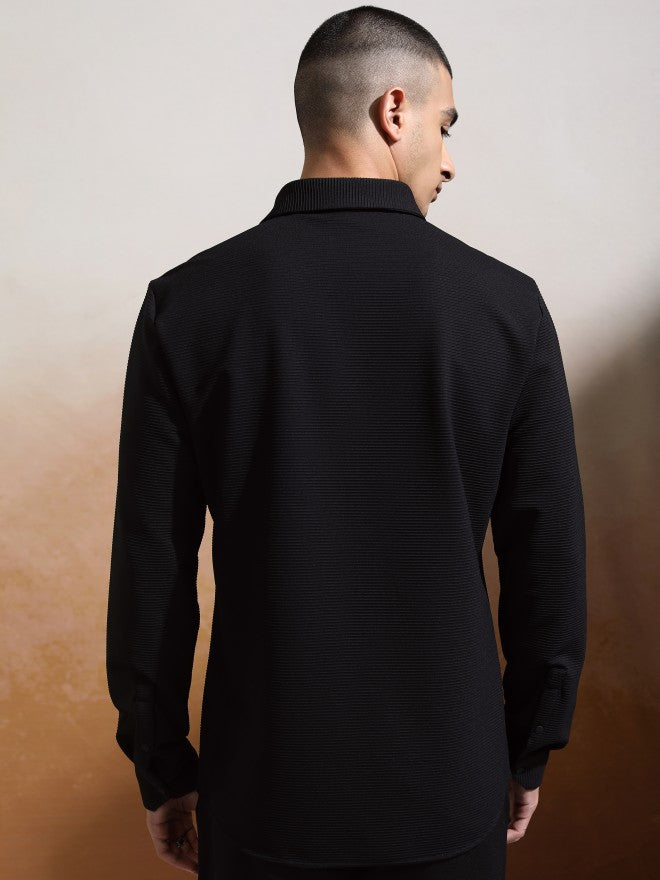 Highlander Men Black Textured Slim Fit Casual Shirt - Black - Image 3