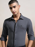 Highlander Men Grey Textured Slim Fit Casual Shirt - Grey - Image 1