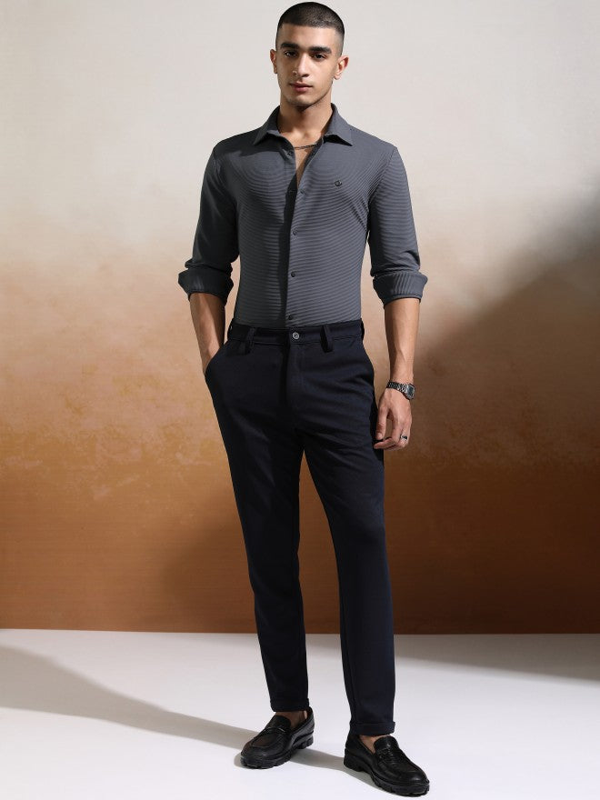 Highlander Men Grey Textured Slim Fit Casual Shirt - Grey - Image 2