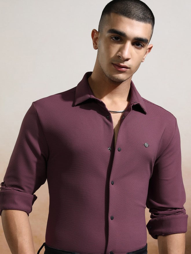 Highlander Men Purple Textured Slim Fit Casual Shirt - Purple - Image 1