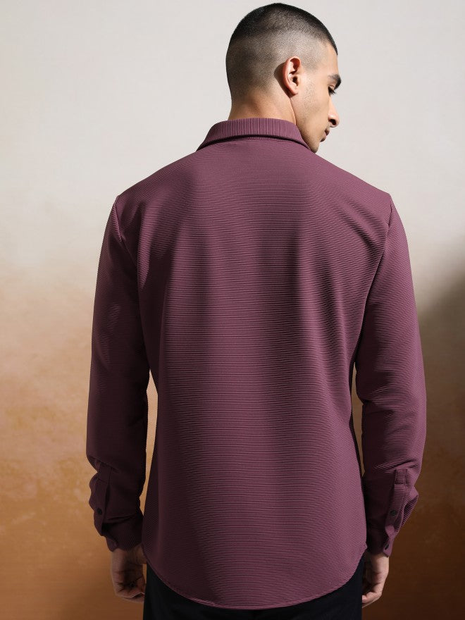 Highlander Men Purple Textured Slim Fit Casual Shirt - Purple - Image 3