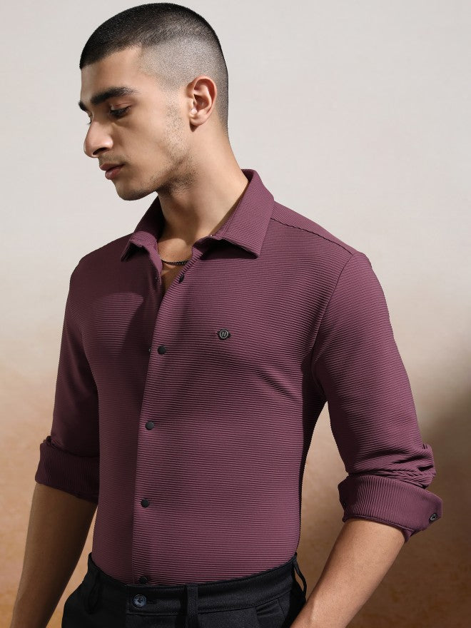 Highlander Men Purple Textured Slim Fit Casual Shirt - Purple - Image 4