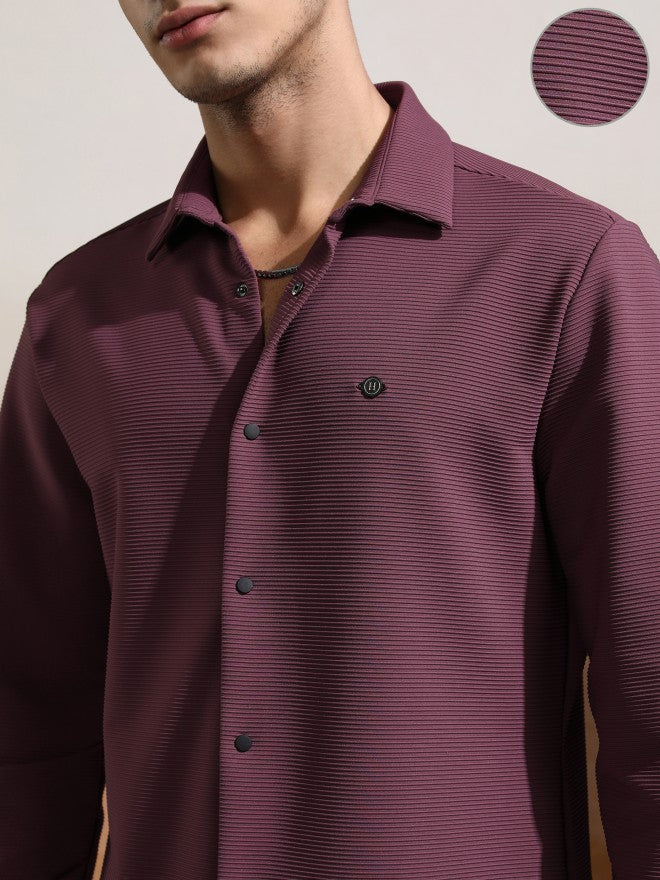Highlander Men Purple Textured Slim Fit Casual Shirt - Purple - Image 5