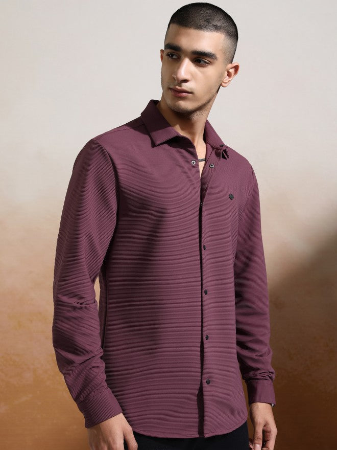 Highlander Men Purple Textured Slim Fit Casual Shirt - Purple - Image 6