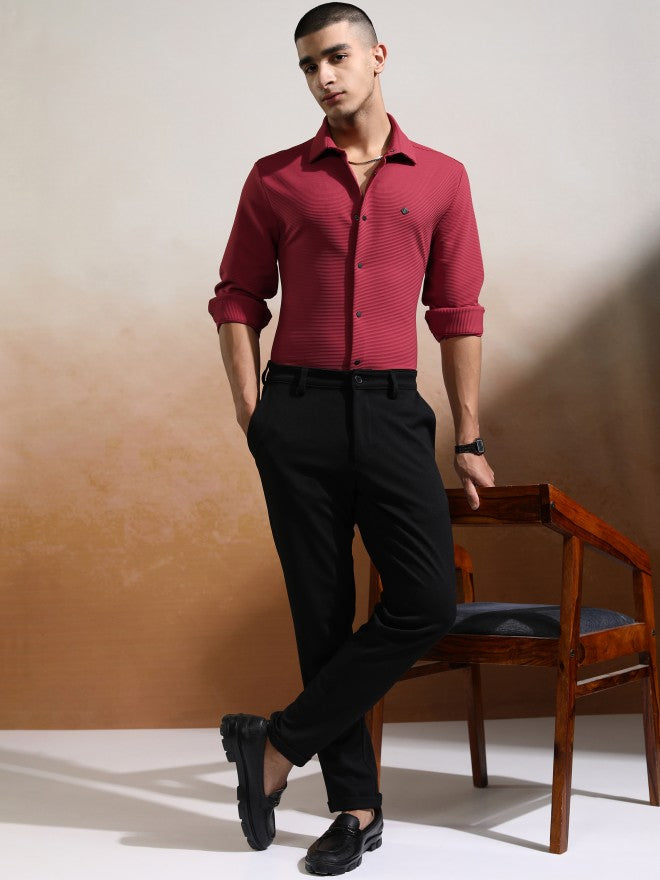 Highlander Men Pink Textured Slim Fit Casual Shirt - Pink - Image 2