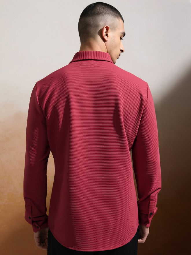 Highlander Men Pink Textured Slim Fit Casual Shirt - Pink - Image 3
