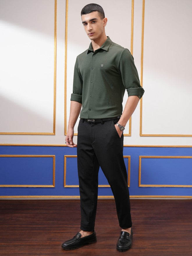 Highlander Men Olive Solid Slim Fit Casual Shirt - Olive - Image 2