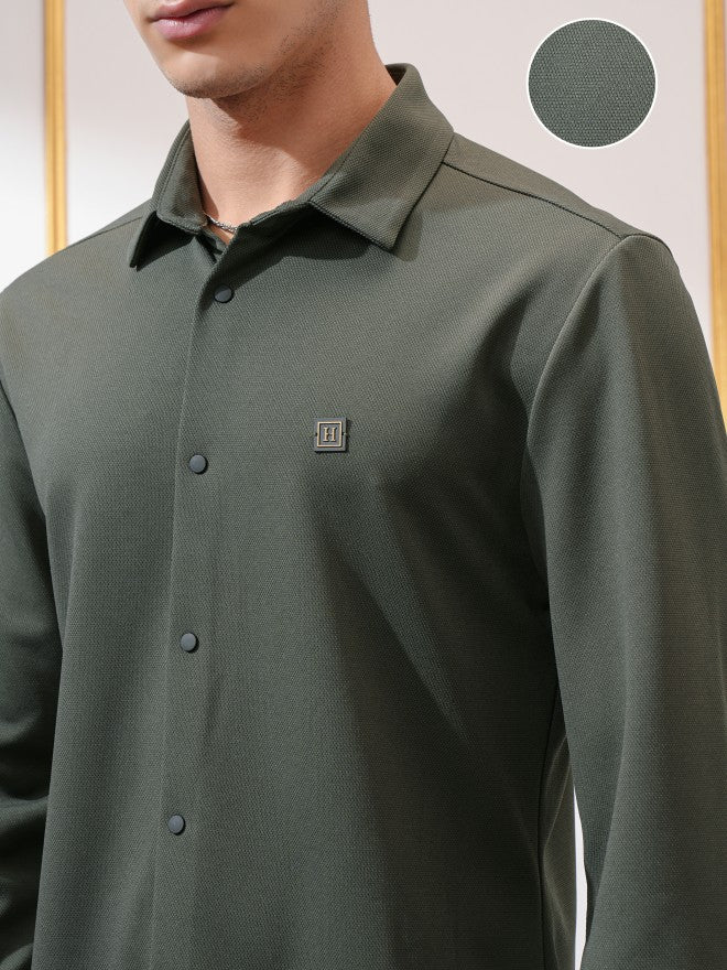 Highlander Men Olive Solid Slim Fit Casual Shirt - Olive - Image 5
