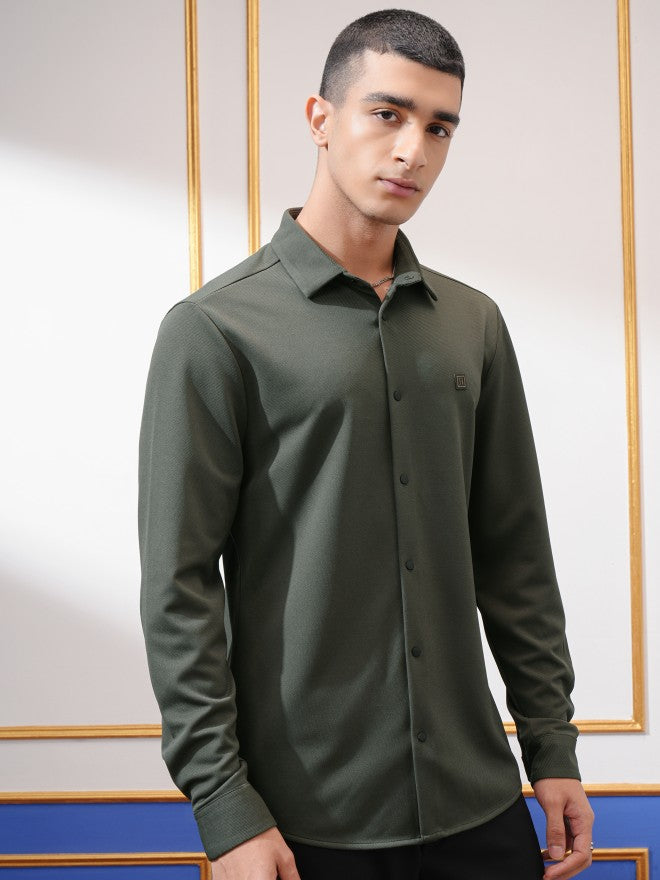 Highlander Men Olive Solid Slim Fit Casual Shirt - Olive - Image 6