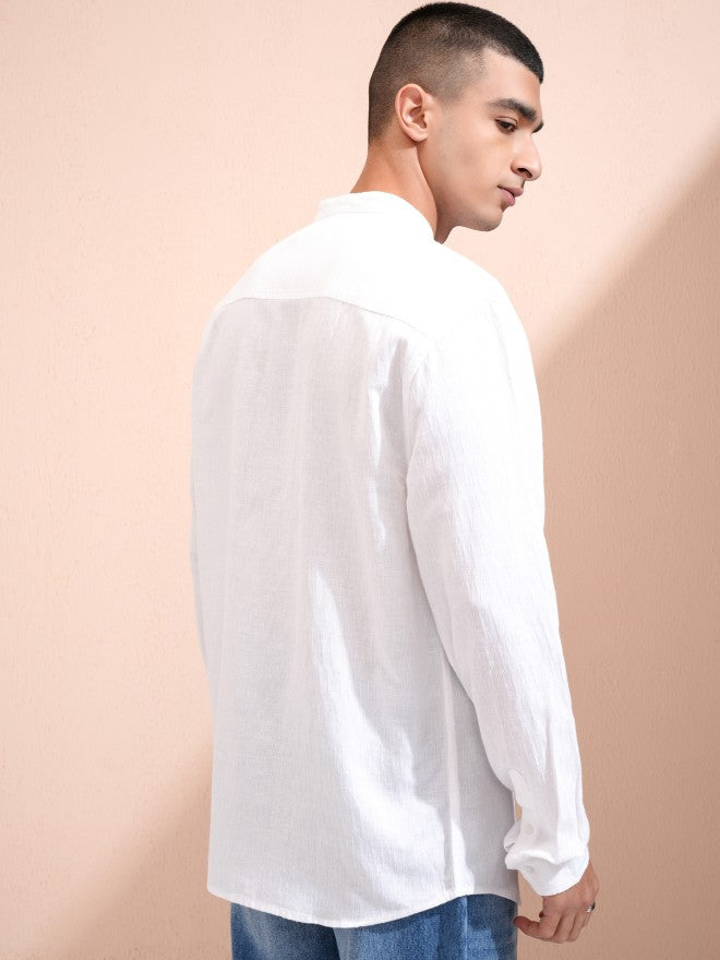 Highlander Men White Textured Relaxed Fit Casual Shirt - White - Image 3