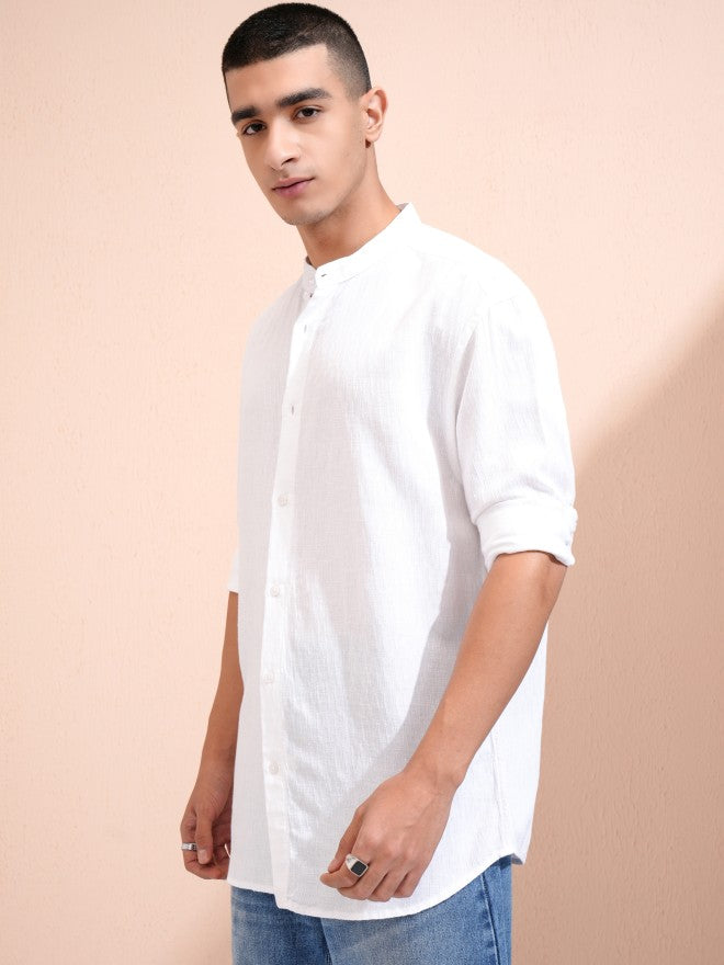 Highlander Men White Textured Relaxed Fit Casual Shirt - White - Image 4