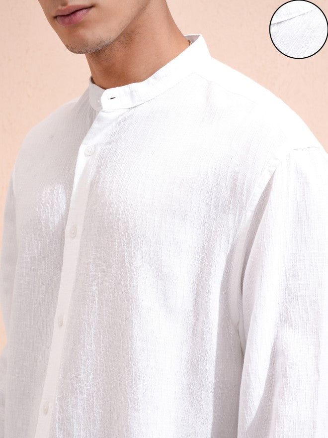 Highlander Men White Textured Relaxed Fit Casual Shirt - White - Image 5